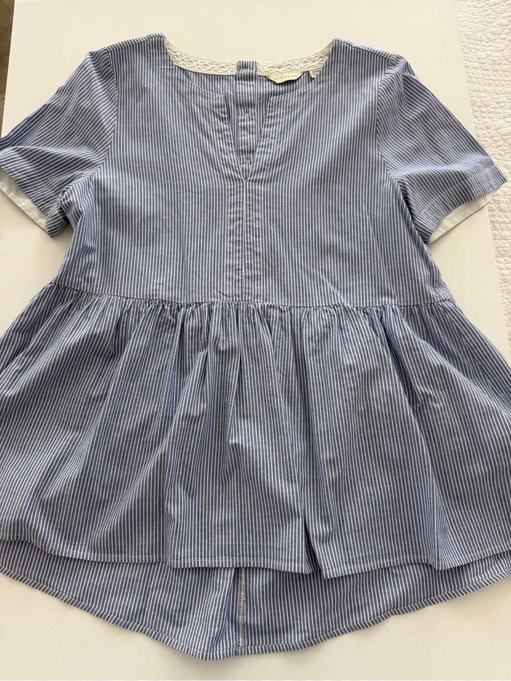 Anthropologie Brand Blue Striped Peplum Blouse